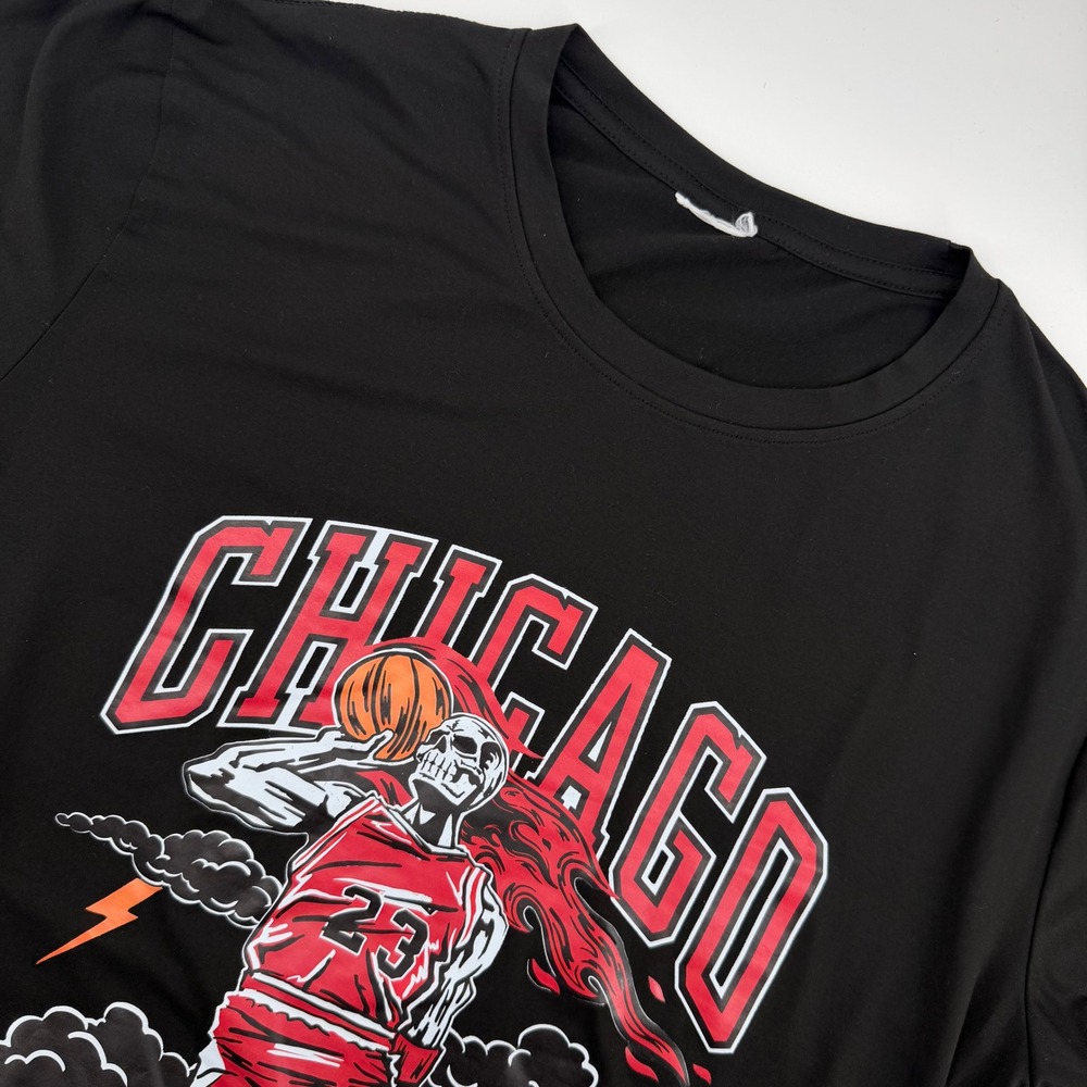 Jordan Men's Small Black Dri Fit Chicago Bulls Skeleton Basketball Graphic Shirt